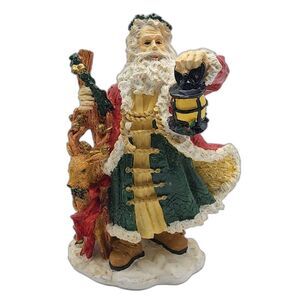 Vintage Ceramic Hand Painted Santa Claus w/ Lantern & Reindeer